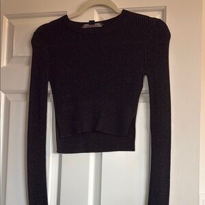 Allsaints Black Ribbed Metallic Long Sleeve Top